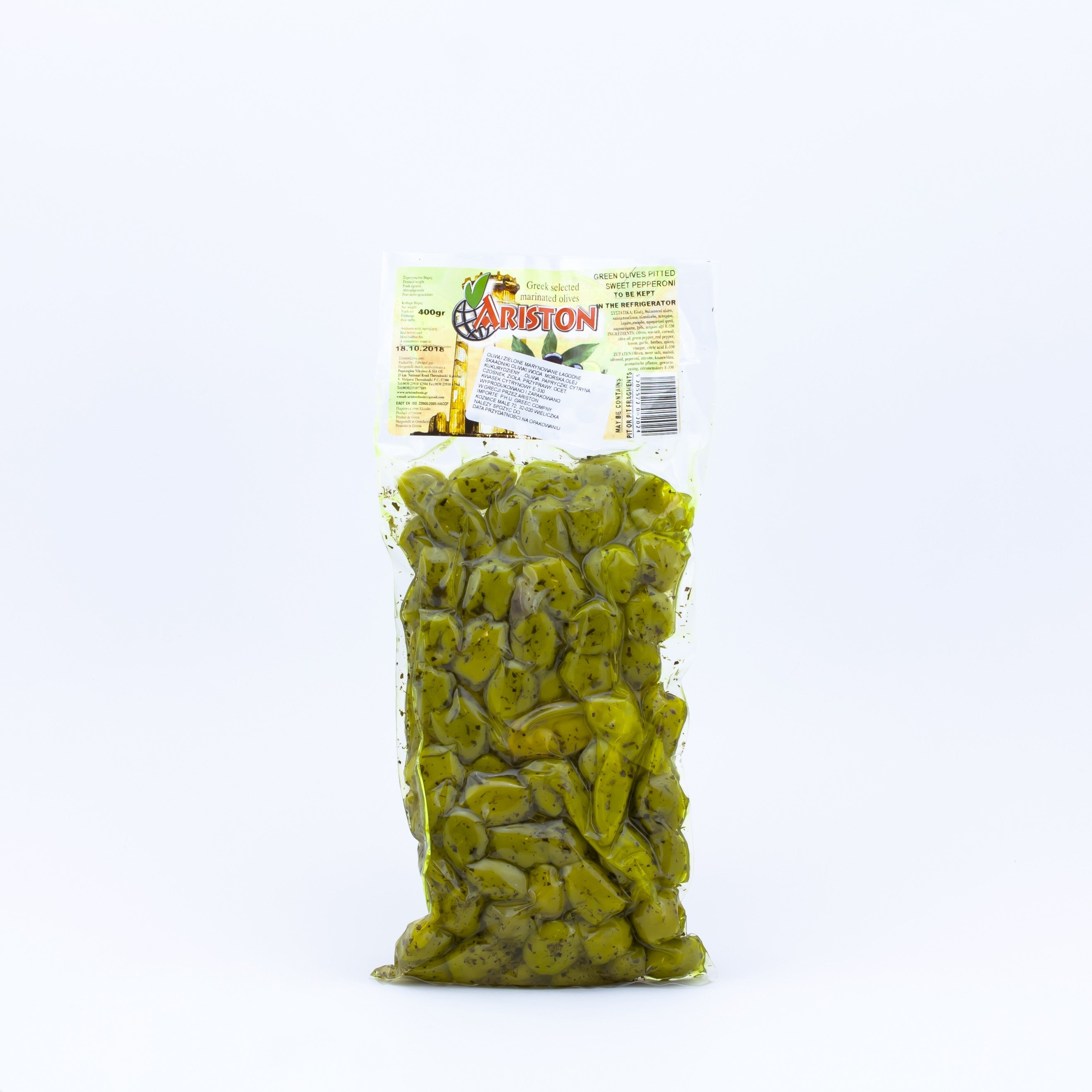 Pitted Green Mild Marinated Olives 400g