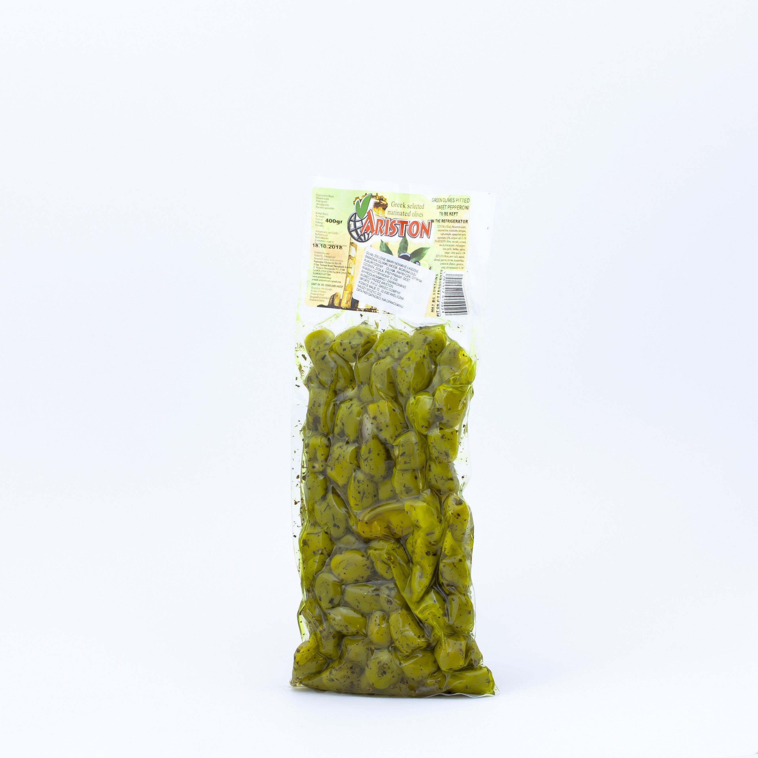 Pitted Green Mild Marinated Olives 400g