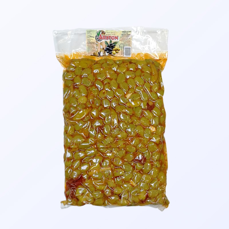 Pitted green marinated spicy olives 4 kg