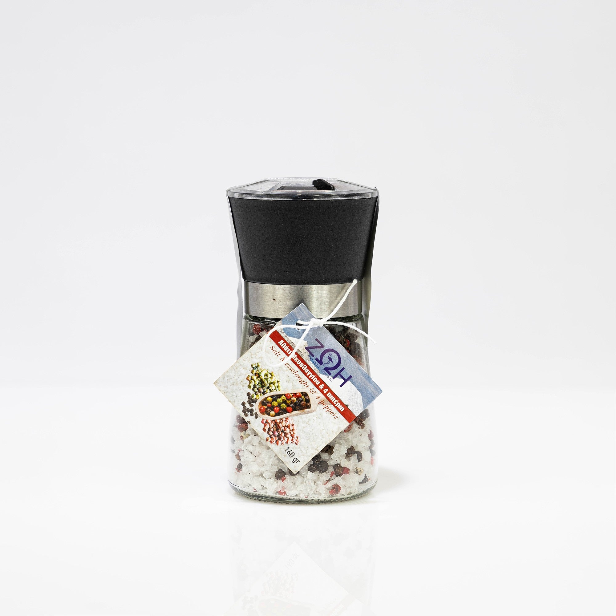 Sea salt from Lake Messolonghi with four types of pepper in a grinder 160g