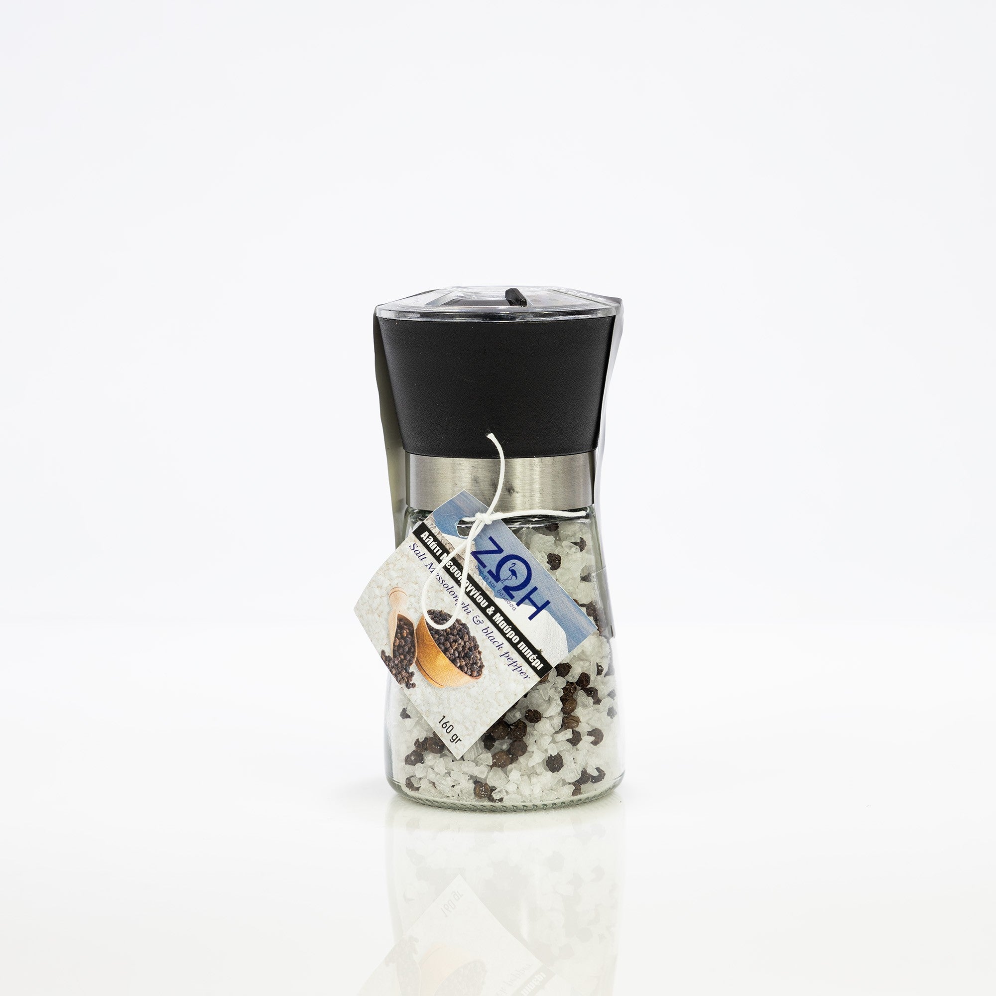Sea salt from Lake Messolonghi with black pepper in a grinder 160 g