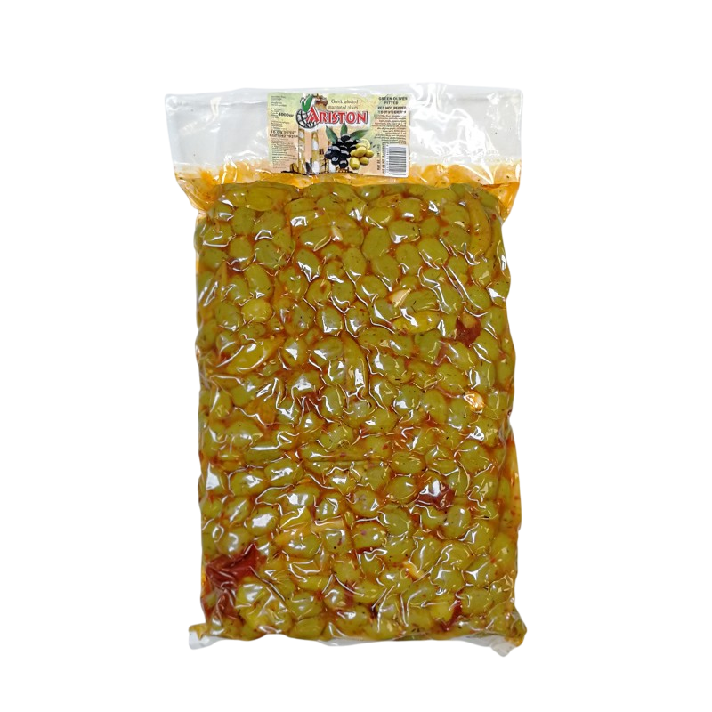 Pitted green marinated spicy olives 4 kg