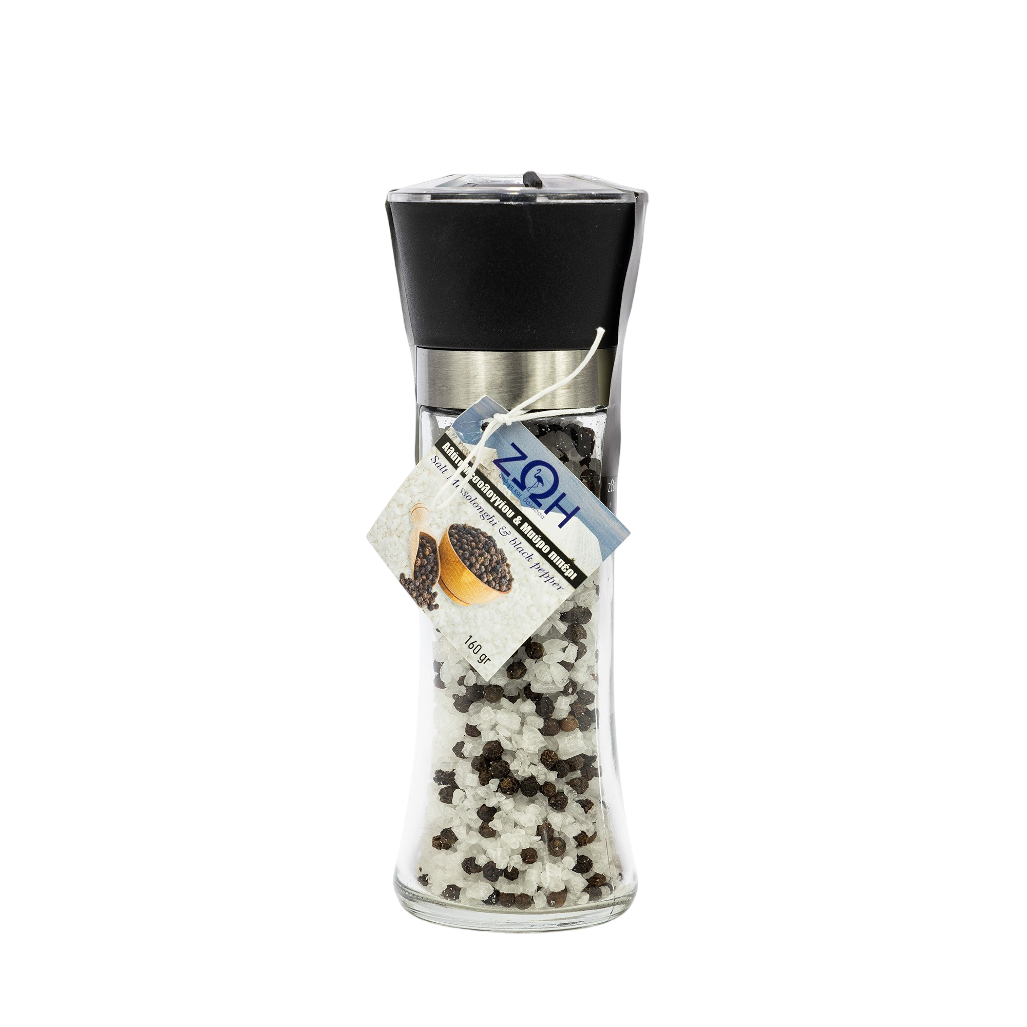 Sea salt from Lake Messolonghi with black pepper in a grinder 160 g