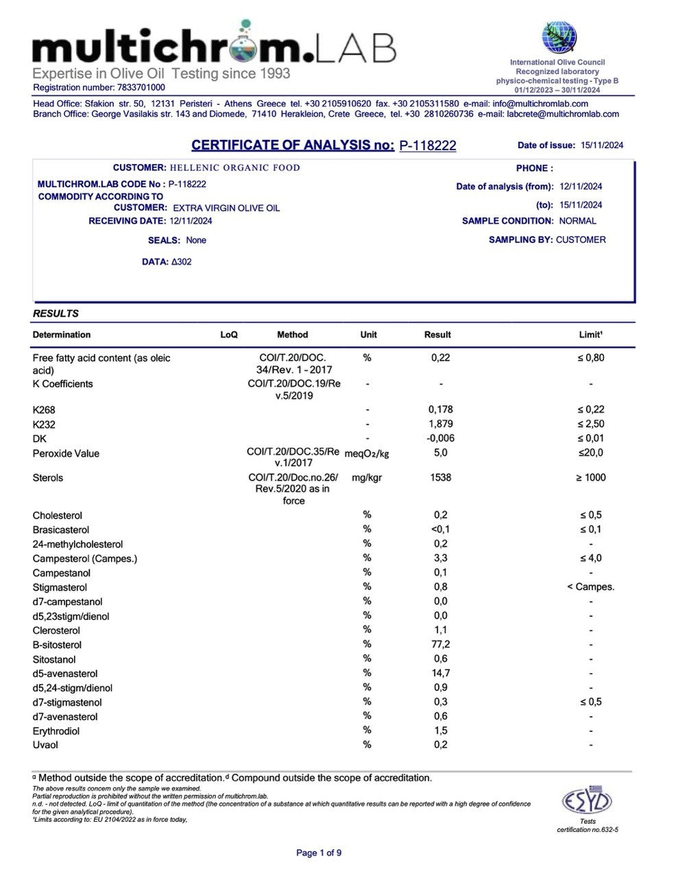 Oliwa z oliwek ZE WSI niefiltrowana Extra Virgin łagodna 0,3% 3l